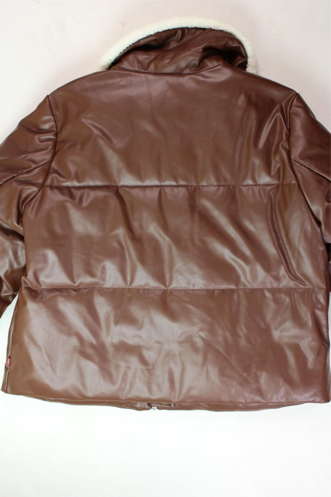 LEVI'S Womens Plus Size Sherpa-Trimmed Faux-Leather Puffer Coat 2X Brown