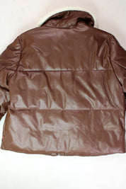 LEVI'S Womens Plus Size Sherpa-Trimmed Faux-Leather Puffer Coat 2X Brown