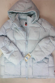 LEVI'S Womens Quilted Hooded Puffer Coat with Cinch Waist XL Light Blue