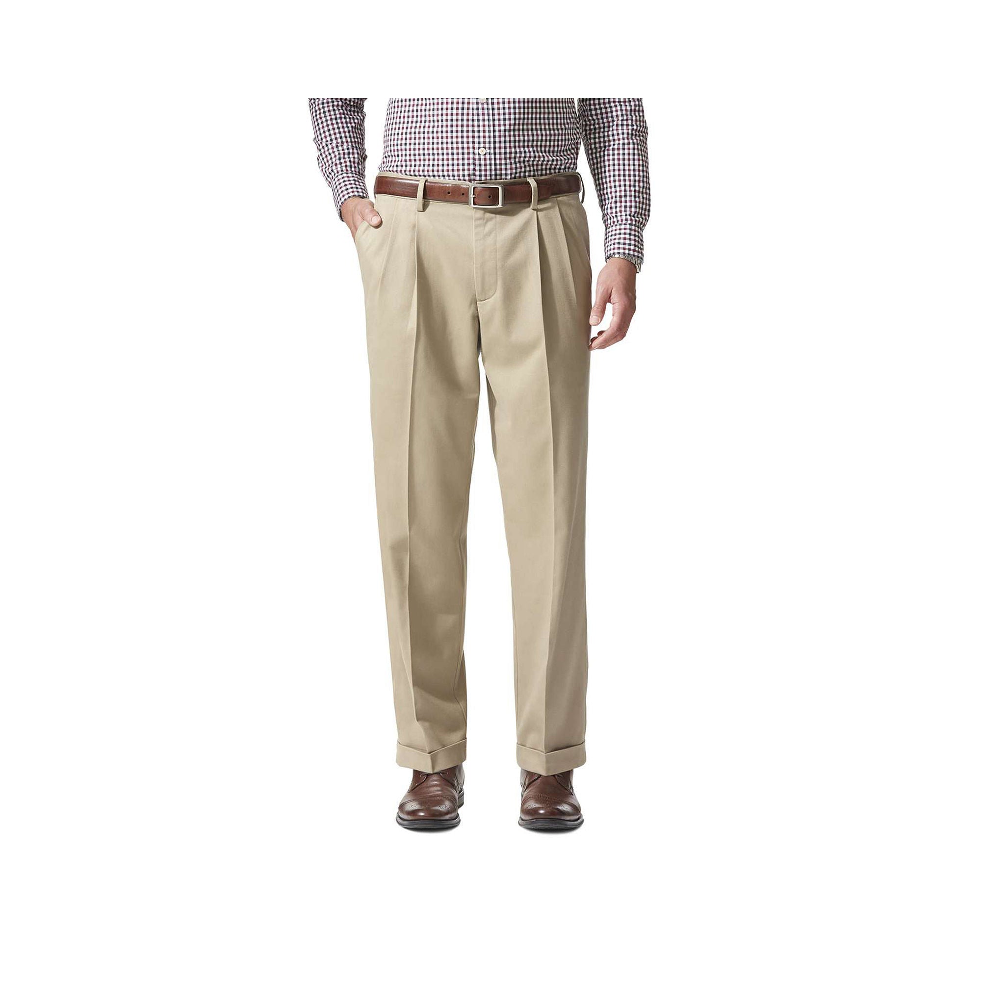 Dockers Mens Double Pleated Cuffed Casual Pants Beige 38 x 32