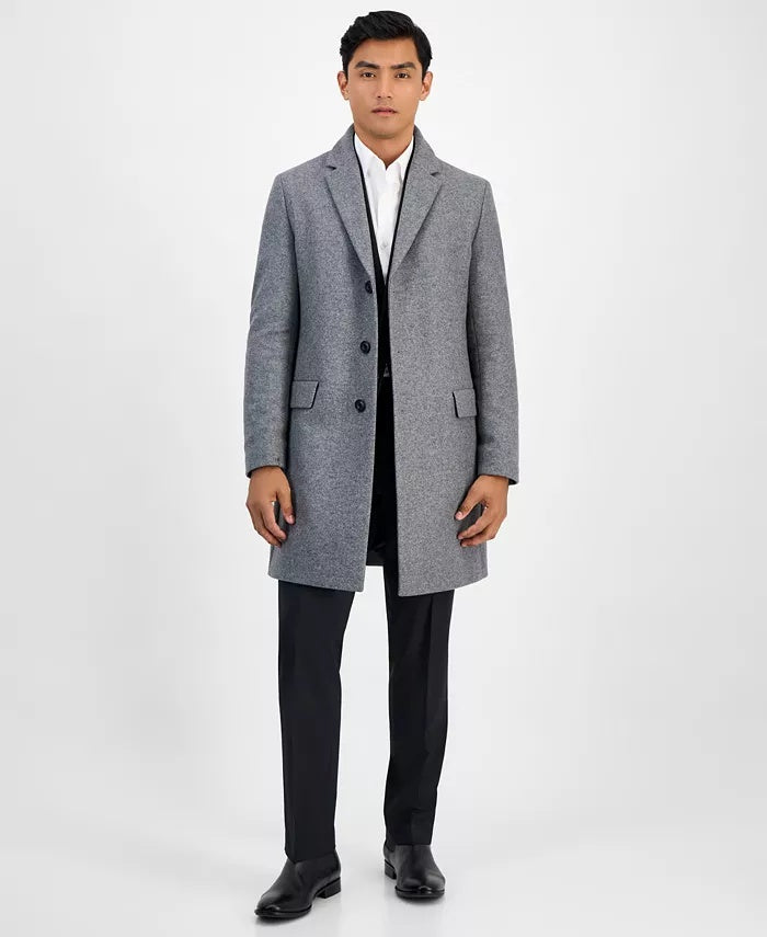 Hugo Boss Mens Slim-Fit Wool-Cashmere Overcoat Coat 44 R Light Grey