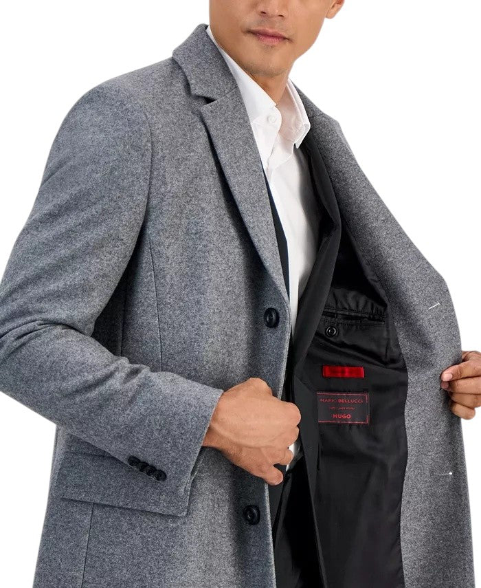 Hugo Boss Mens Slim-Fit Wool-Cashmere Overcoat Coat 42 R Grey