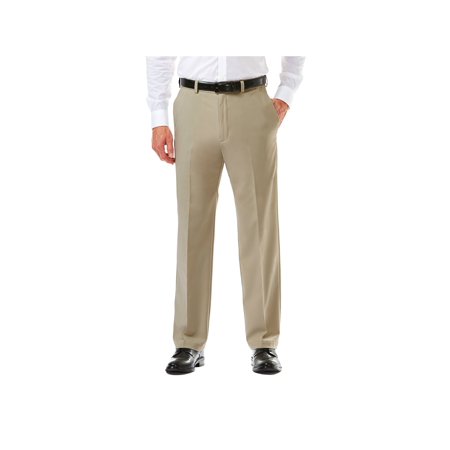 Haggar Mens Classic fit Dress 44 / 30 Beige Solid Stretch