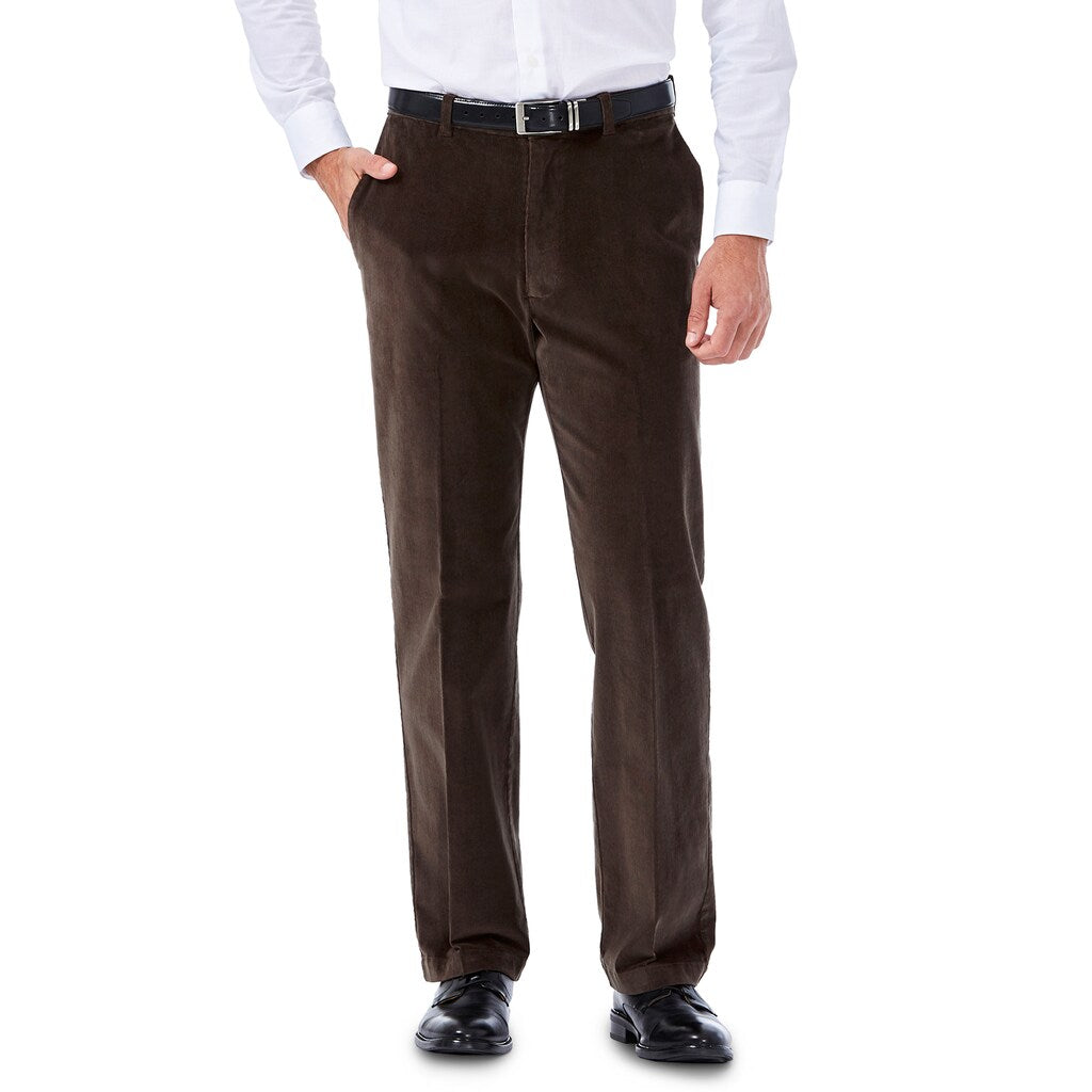Haggar Mens Classic fit Dress Corduroy Pants 38 / 29 Brown Solid Stretch