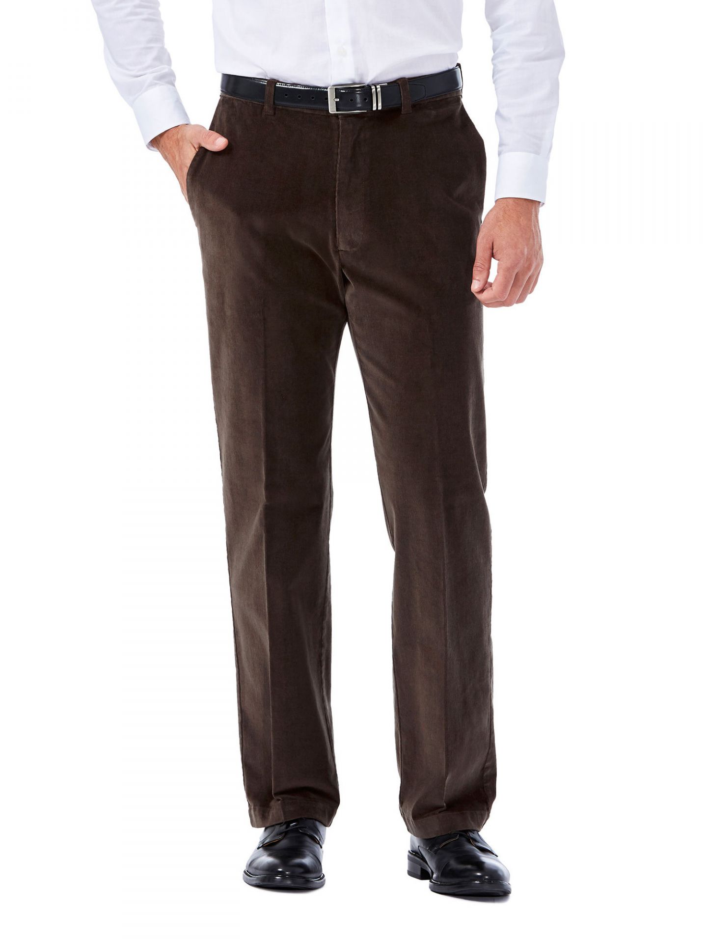 Haggar Mens Classic fit Dress Corduroy Pants 40 / 29 Brown Solid Stretch