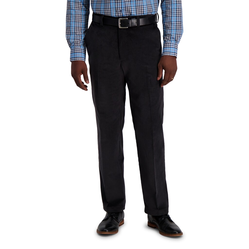 Haggar Mens Classic fit Dress Corduroy Pants 34 / 30 Dark Grey Solid Stretch