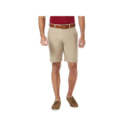 Haggar Mens Cool 18 Pro Flat Front Classic fit 9.5" Shorts  Khaki 34 Reg