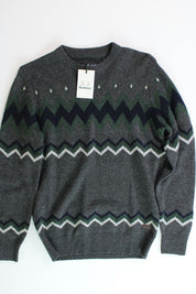 Barbour Mens Regis Fair Isle Crewneck Wool Sweater Small Grey Blue Green