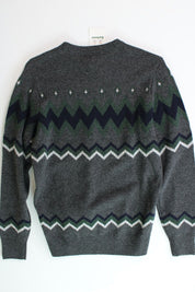 Barbour Mens Regis Fair Isle Crewneck Wool Sweater Small Grey Blue Green