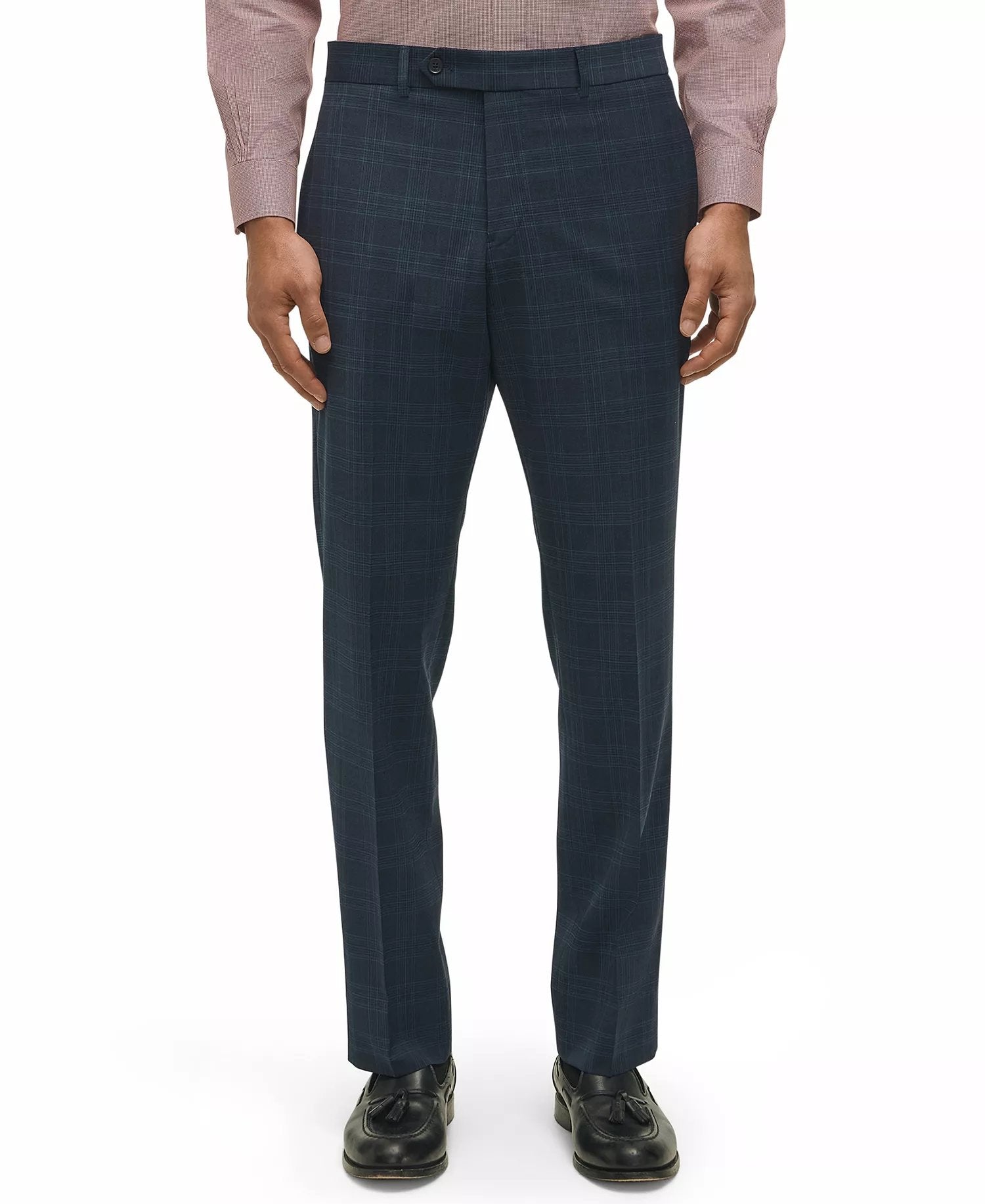 Brooks Brothers Mens Classic fit Wool Dress Pants 36 / 34 Navy Plaid Stretch