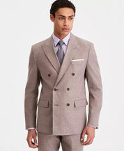 Calvin Klein Men's Slim-Fit Double-Breasted Linen-Blend Suit Jacket 42 R Brown