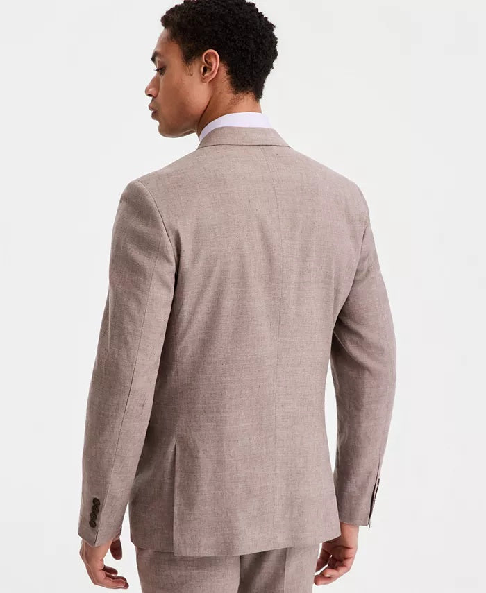Calvin Klein Men's Slim-Fit Double-Breasted Linen-Blend Suit Jacket 42 R Brown