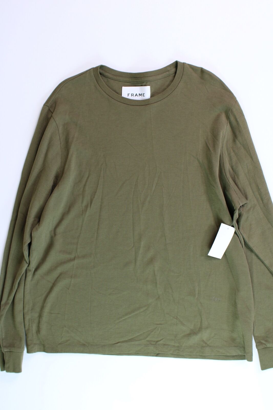 FRAME Mens Duo Fold Long Sleeve Crewneck Tee Shirt 2XL XXL Rifle Green
