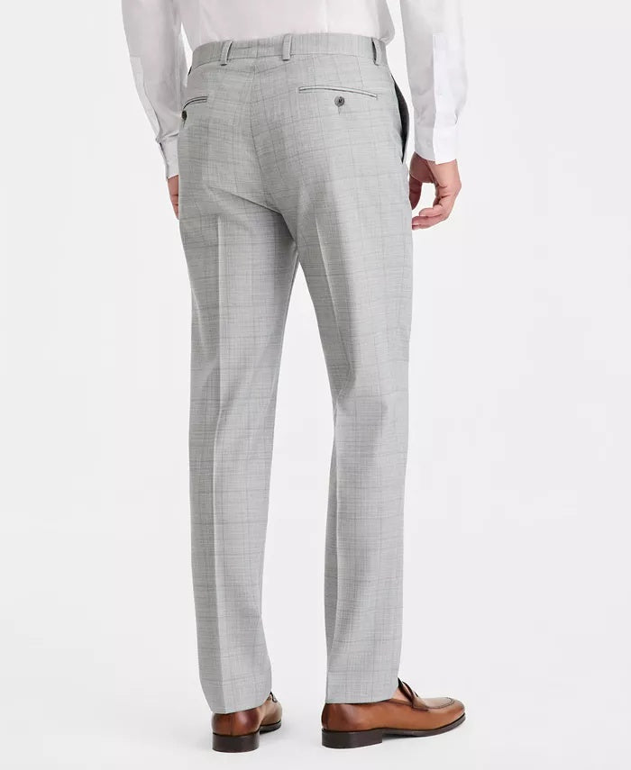 Calvin Klein Mens Slim fit Wool Dress Pant 28 / 29 Light Grey Windowpane Plaid