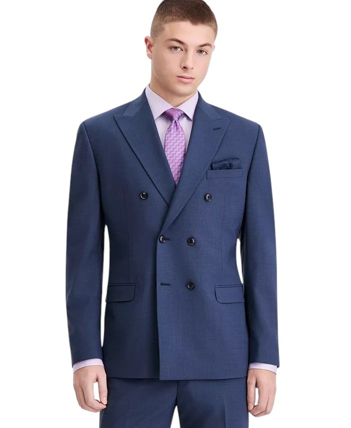 Bar Iii Mens Slim fit Wool Double Breasted Sport Coat Blazer 44 R Blue Solid