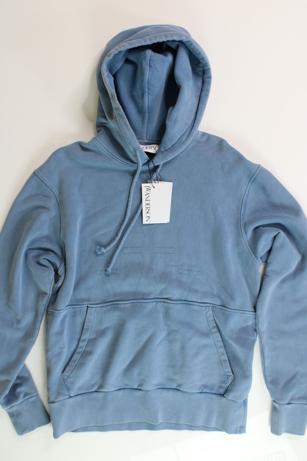 JW ANDERSON Mens Logo-embroidered Hoodie Sweatshirt Small Sky Blue
