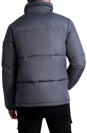 Karl Lagerfeld Paris Men's Hidden Hood Faux Down Jacket Grey Medium