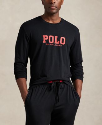 Polo Ralph Lauren Mens Long Sleeve Crewneck T-Shirt Polo Black/Red Logo Large