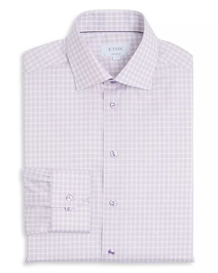 Eton Mens Contemporary Fit Cotton Lyocell Dress Shirt 15 38 Small Light Purple