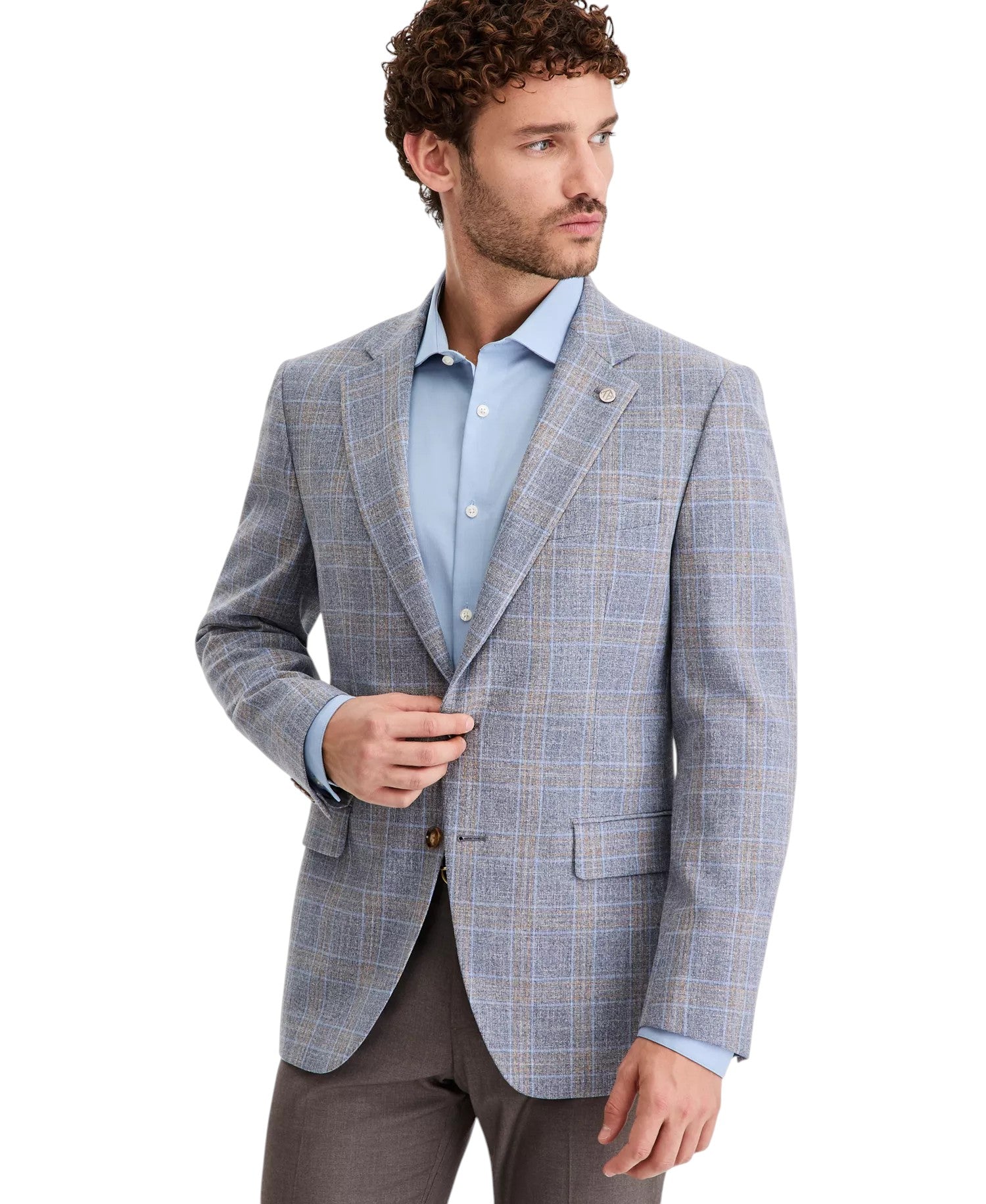 Ted Baker Mens Modern fit Sport Coat Blazer 40 S Blue Beige Plaid Stretch