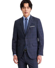 Kenneth Cole Mens Slim fit Suit Jacket Blazer 44 S Navy Blue Windowpane