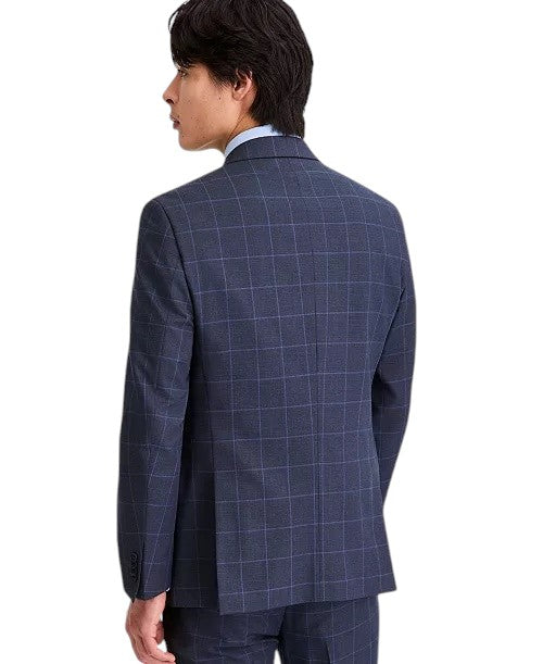 Kenneth Cole Mens Slim fit Suit Jacket Blazer 44 L Navy Blue Windowpane