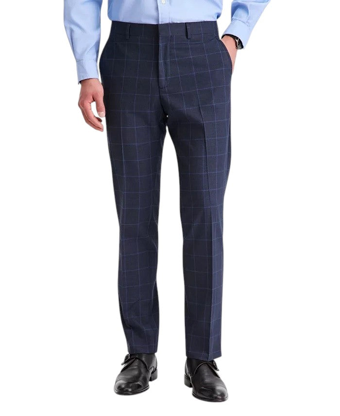 Kenneth Cole Reaction Mens Windowpane Slim-Fit Tech Navyblue 34x30