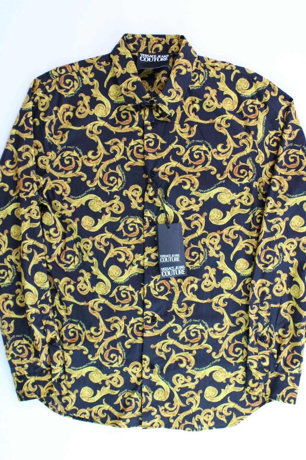 Versace Jeans Couture Mens Sketch Couture Print Button Shirt EU 52 US 42 Gold