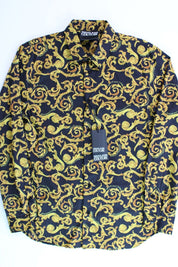 Versace Jeans Couture Mens Sketch Couture Print Button Shirt EU 52 US 42 Gold