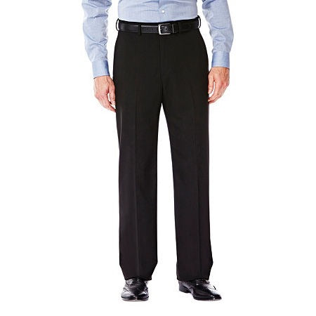 Haggar Mens Classic fit Dress Pants 34 / 30 Black Solid Stretch
