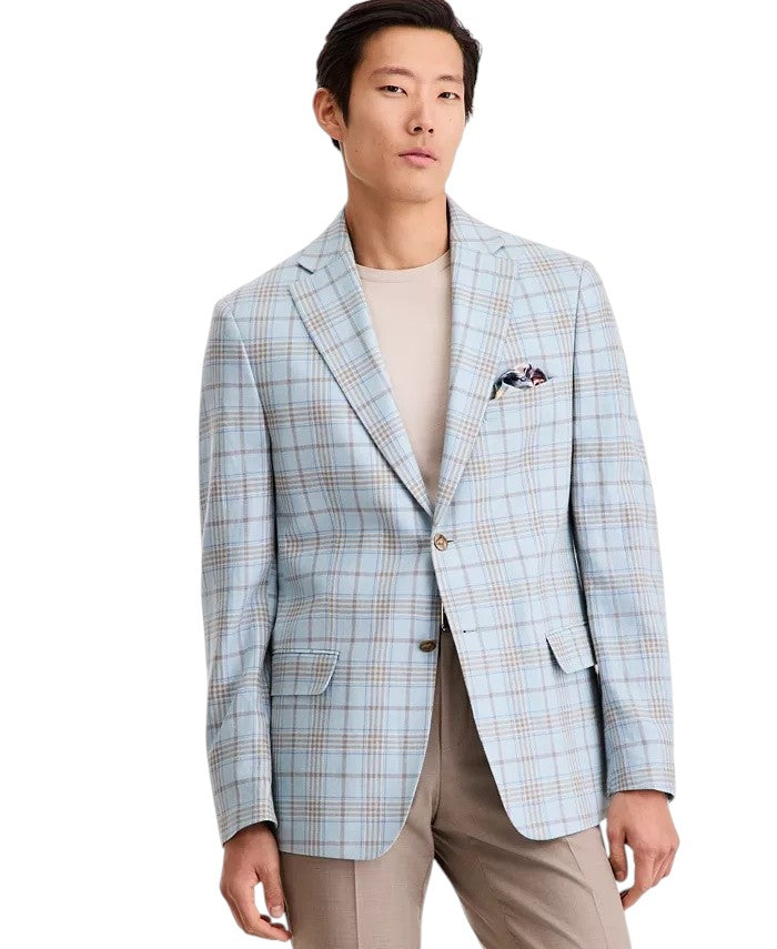Tallia Mens Slim fit Linen Sport Coat Blazer 42 S Mint Green Plaid