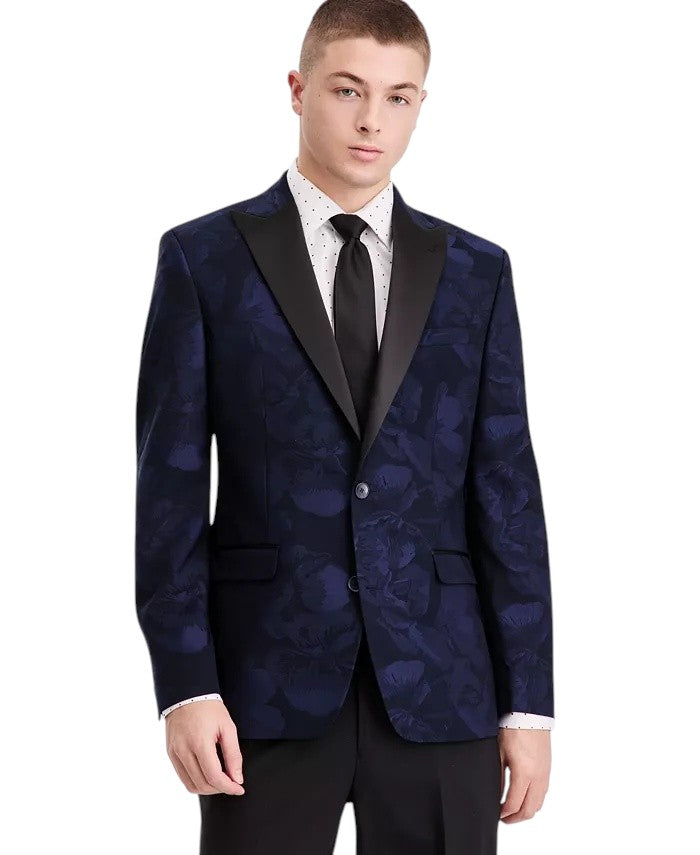 Bar Iii Mens Slim fit Evening Jacket Blazer 38 R Navy Blue Floral