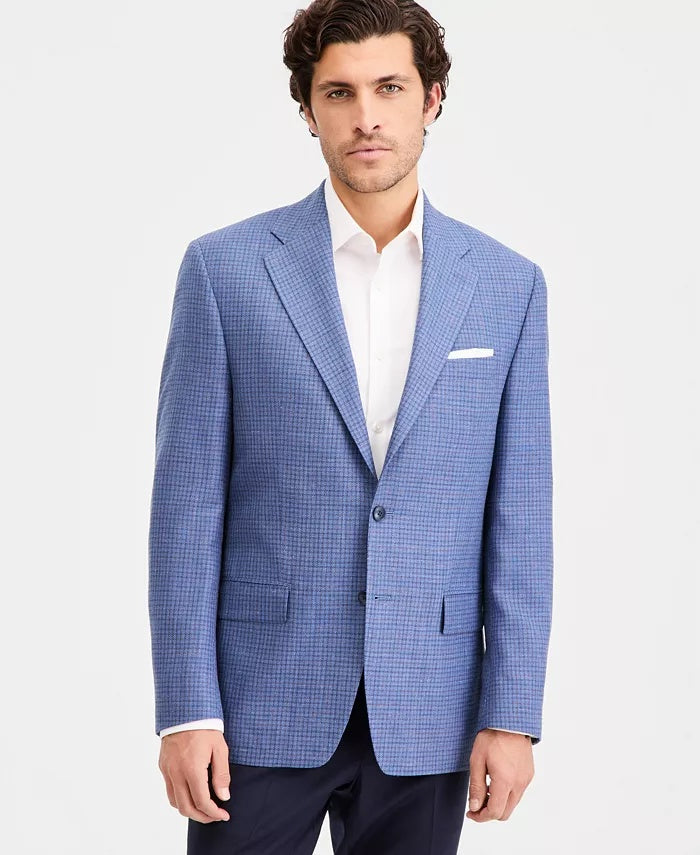 Michael Kors Mens Classic fit Wool Linen Sport Coat Blazer 48 R Blue Red Plaid
