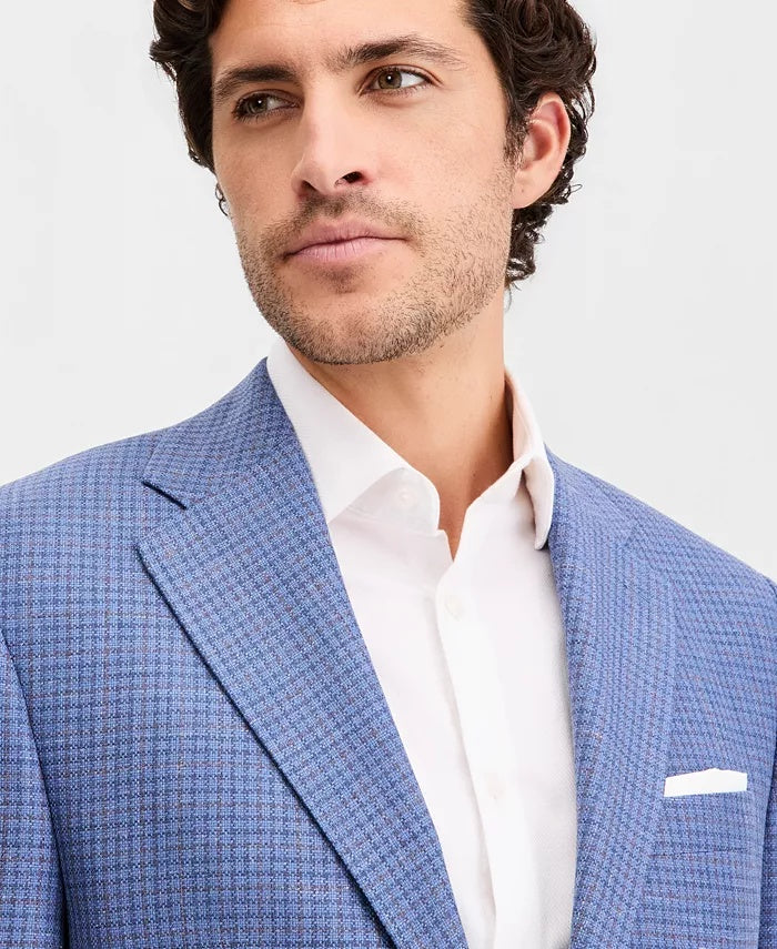 Michael Kors Mens Classic fit Wool Linen Sport Coat Blazer 48 R Blue Red Plaid