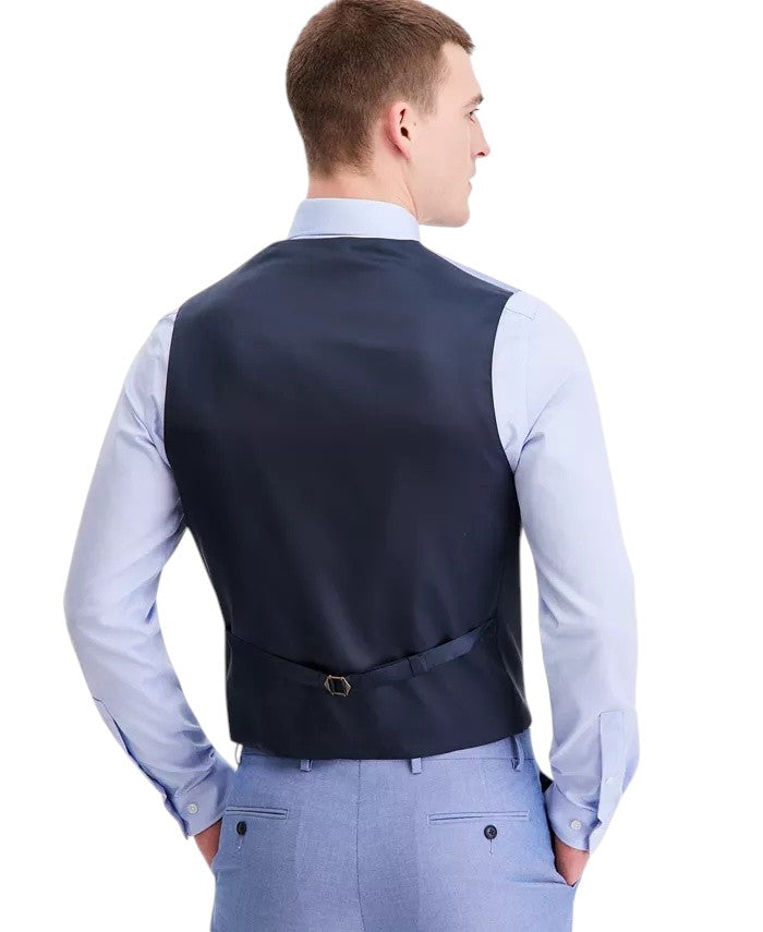 Tommy Hilfiger Mens Modern-Fit TH Flex Chambray Suit Vest Large Blue