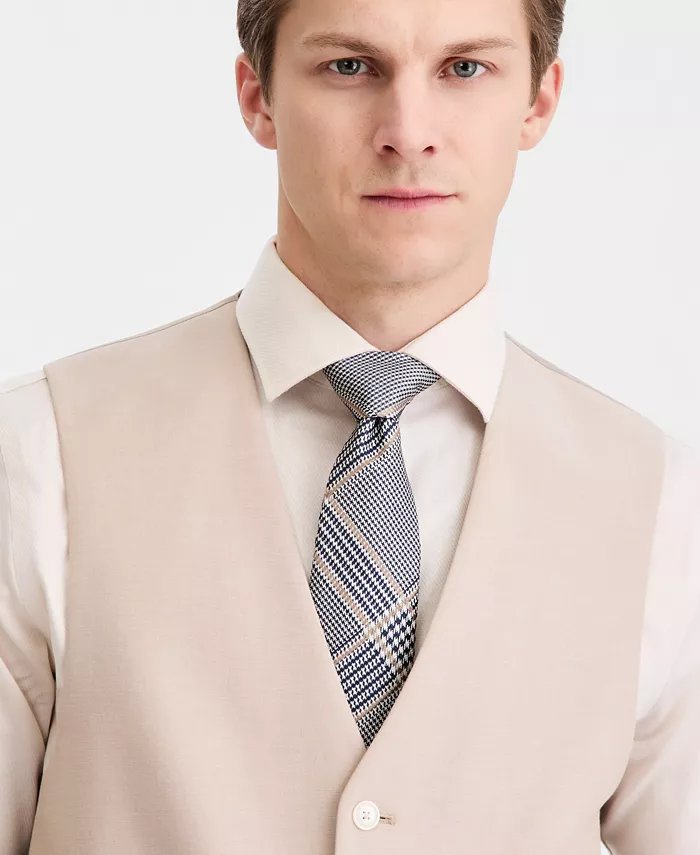 Tommy Hilfiger Mens Modern fit Button-Up Suit Vest Medium Beige Solid Stretch