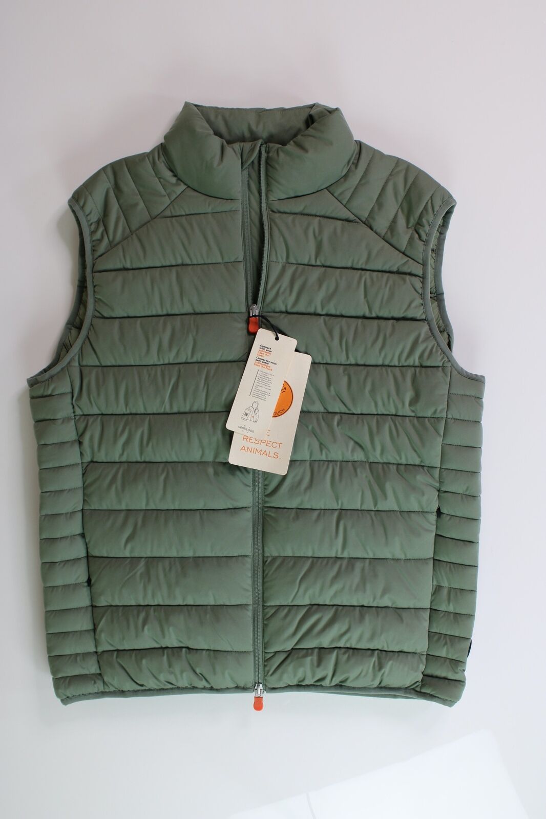 SAVE THE DUCK Mens Russel Stretch Quilt Puffer Vest Large Seawood Green