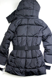 SAM. Womens Puffer Coat Large Black Courtney Shearling Trim Hooded