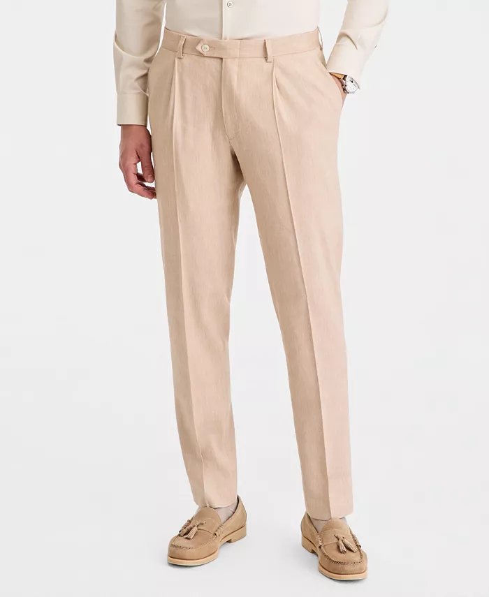 Michael Kors Mens Classic fit Linen Dress Pants 42 / 30 Tan Linen Solid