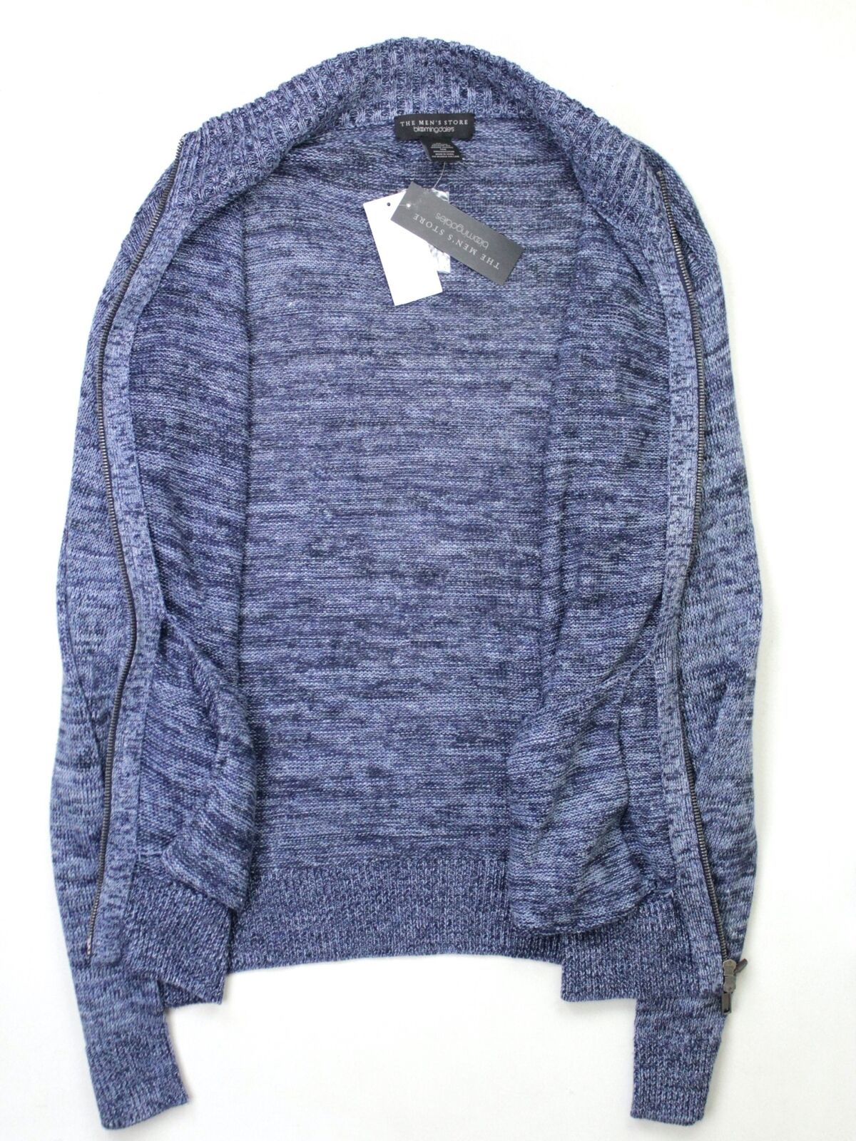 Mens Store Bloomingdales Linen Melange Knit Full Zip Sweater Medium Navy Blue