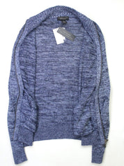 Mens Store Bloomingdales Linen Melange Knit Full Zip Sweater Medium Navy Blue
