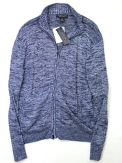 The Mens Store Bloomingdales Linen Melange Knit Full Zip Sweater XL Navy Blue