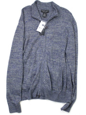 Mens Store Bloomingdales Linen Melange Knit Full Zip Sweater 2XL XXL Grey Blue