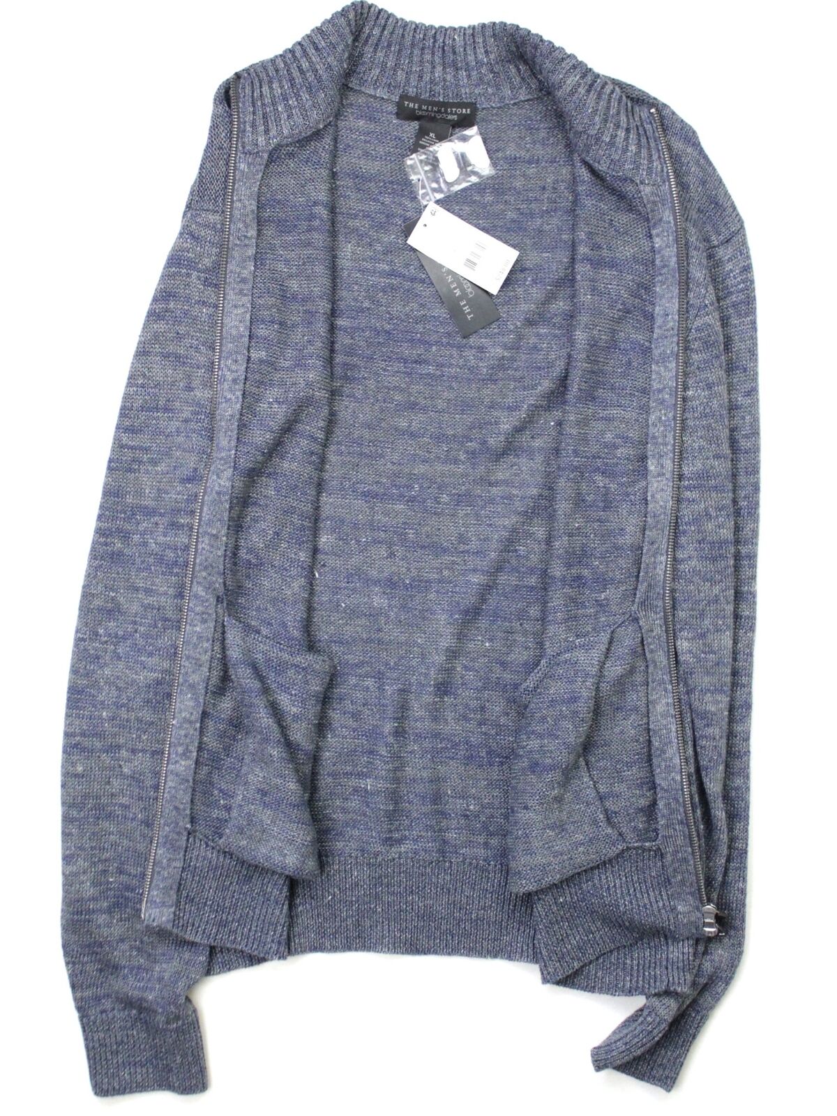 Mens Store Bloomingdales Linen Melange Knit Full Zip Sweater 2XL XXL Grey Blue
