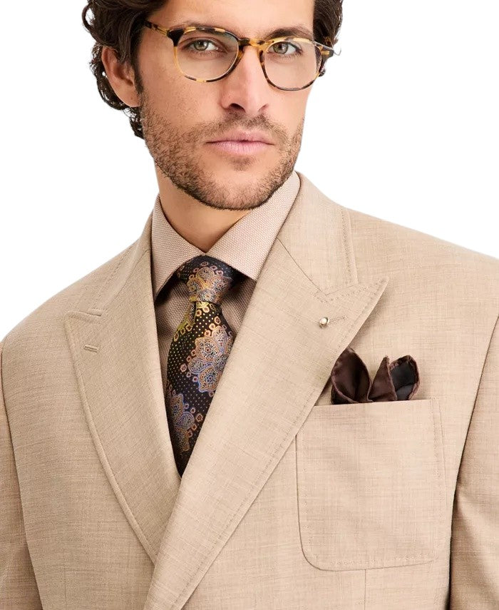 Tayion Mens Classic fit Double Breasted Suit Jacket Blazer 44 S Tan Solid