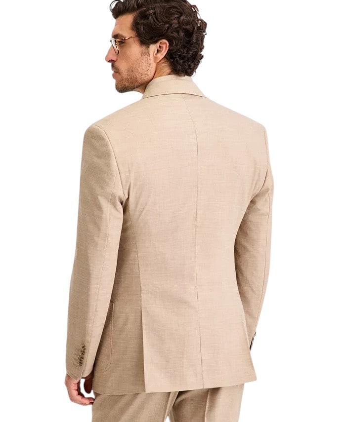 Tayion Mens Classic fit Double Breasted Suit Jacket Blazer 44 S Tan Solid