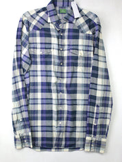 Sid Mashburn Men's Cotton Snap Western Shirt Blue Plaid Size XL Slim Fit