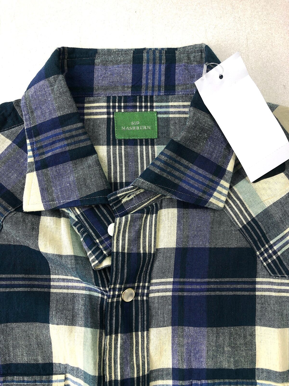 Sid Mashburn Men's Cotton Snap Western Shirt Blue Plaid Size XL Slim Fit