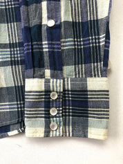 Sid Mashburn Men's Cotton Snap Western Shirt Blue Plaid Size Medium Slim Fit