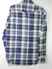 Sid Mashburn Men's Cotton Snap Western Shirt Blue Plaid Size Medium Slim Fit